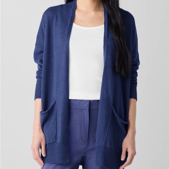 Eileen Fisher cobalt blue merino wool open front cardigan - Medium - Picture 1 of 3